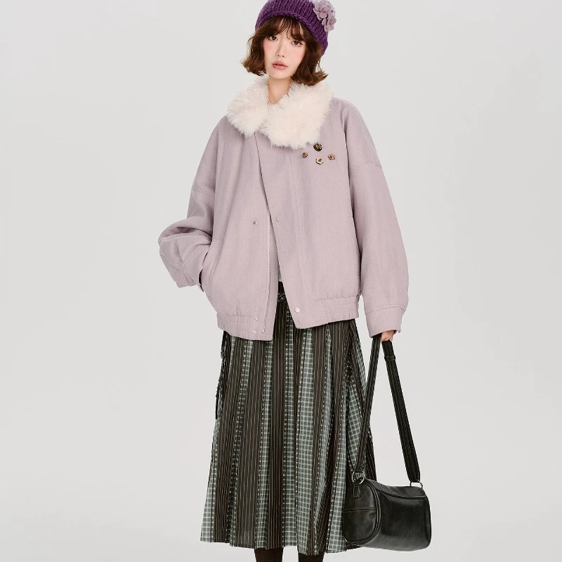 Vintage Design Plaid Splicing Pleated Women's Long Skirt 2025 Autumn Winter New Sweet Cool Loose Versatile Lace-up Skirts Ladies