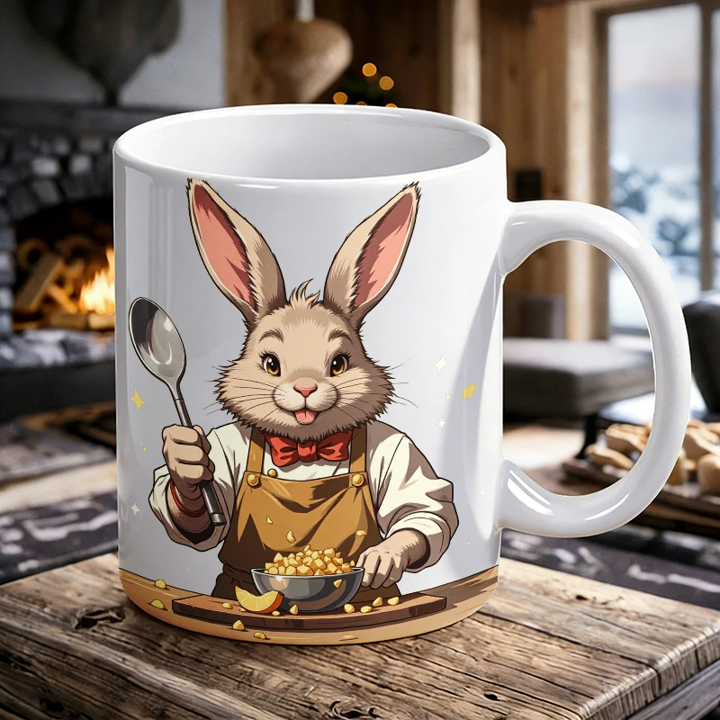 

1pcs Easter Bunny Chef Ceramic Cup, Coffee Cup, Milk Cup, Office Tea Cup, Drinking Cup, Fade-Resistant, Gift for Friends