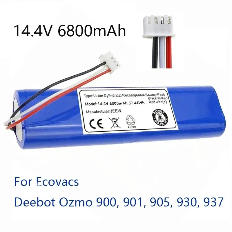 14.4V 6800mAh Robot Vacuum Cleaner Replacement Battery for Ecovacs Deebot Ozmo 920 930 901 905 937 900 Lithium Ion Battery