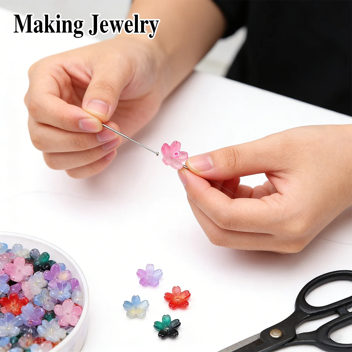 11mm Gradient Cherry Blossom Glass Beads - 1mm Hole, 10pcs/Pack for DIY Jewelry, Necklaces, Bracelets & Earrings