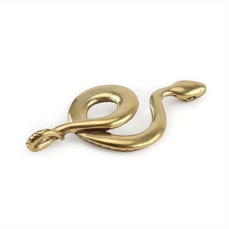 1/2Pcs Snake Zodiac Pendant Vintage Brass Snake Key Ring Outdoor Small Tool EDC Car Hanging Figurines Living Room Decoration view 6