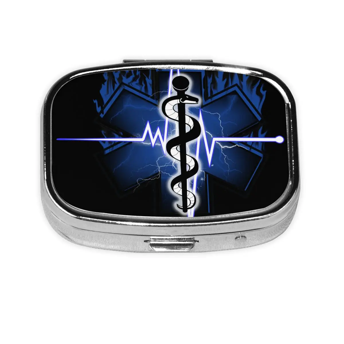 

Emt Star Of Life Logo Pill Box 2-Compartment Pill Dispenser Paramedic Health Care Portable Travel Medicine Storage Box Container
