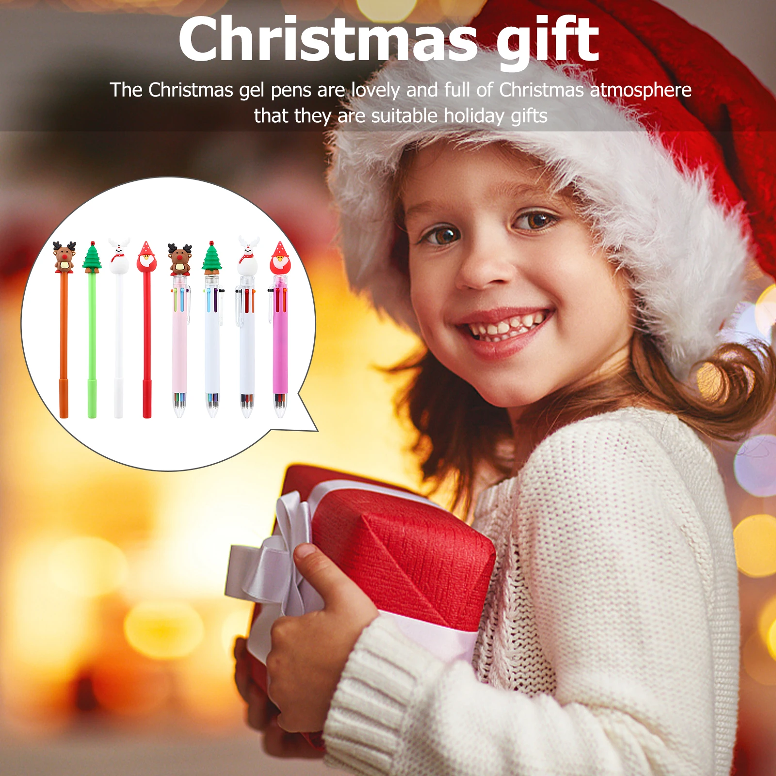 8 Pcs Christmas Gel Pen Plastic Ink Telescopic Design Festival Xmas Theme Student