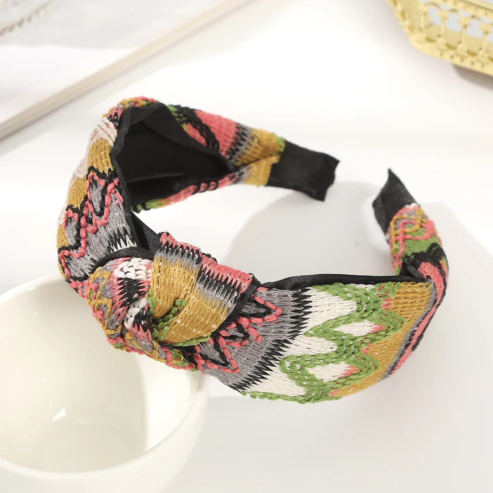 Ethnic Style Knotted Headbands New Fashion Wide Hairbands for Women Non-slip Wide Headbands