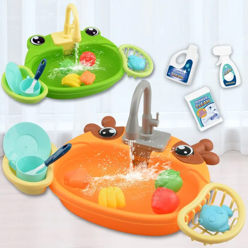 Kids Kitchen Toys Pretend Simulation Electric Dishwasher Children's Kitchen Wash Basin Sink Role Playing Toys Boys Girls Gifts