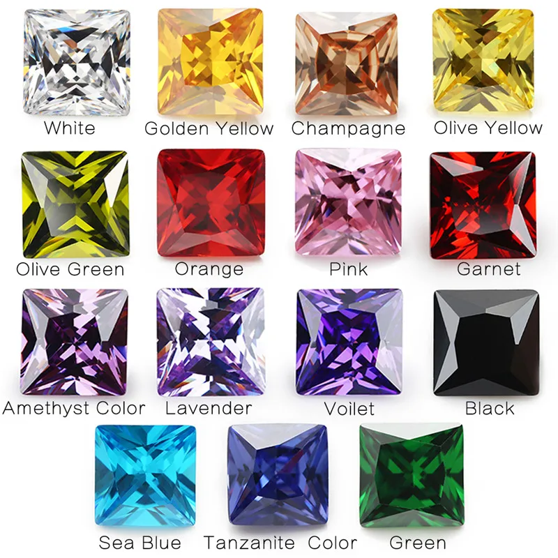 1pcs Per Colors Total 15pcs Size 4x4mm ~ 10x10mm Square Shape Loose Cubic Zirconia Stone CZ For Earrings Make