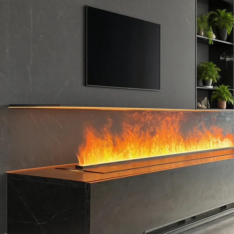 3D Water Vapor Fireplace, 60 Inch Stainless Steel Electric Fireplace Insert, LED Mist Flame Effect, Atomizing Steam