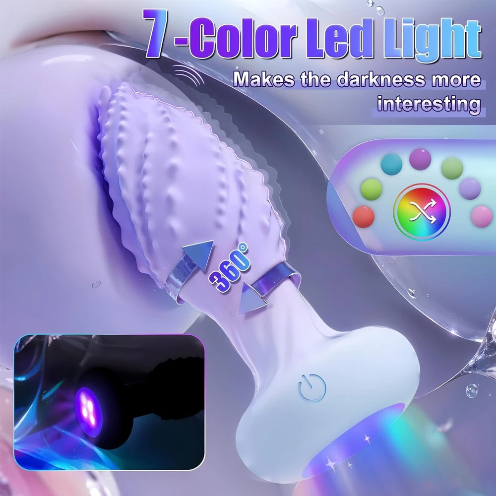 360° Rotation Anal Swing Vibrator Vibrating Butt Plug with LED Light Male Prostate Massager for Women Masturbator Gay Sex Toys
