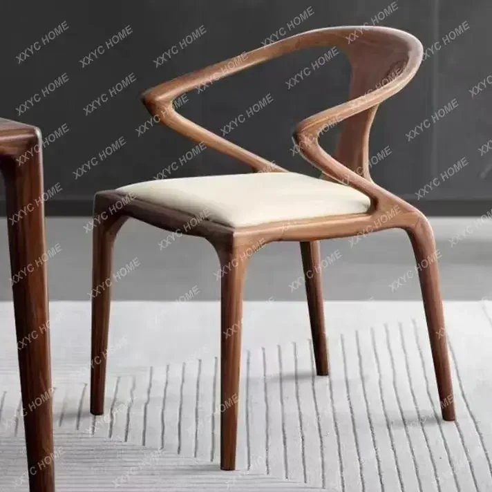 HSolid wood home restaurant chair simple home rubber wood light luxury backrest soft bag chair