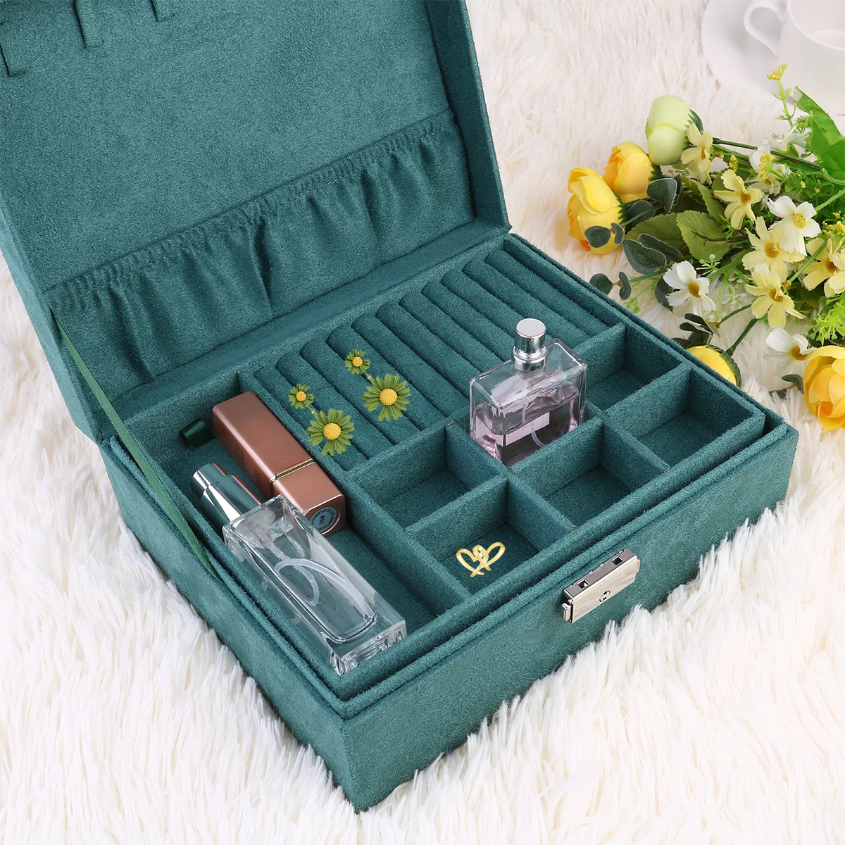 

1Pcs Jewelry Box Dark Green Lockable Organizer Case Fine Paper Large Capacity Storage Necklaces Rings Earrings Jewelry Box