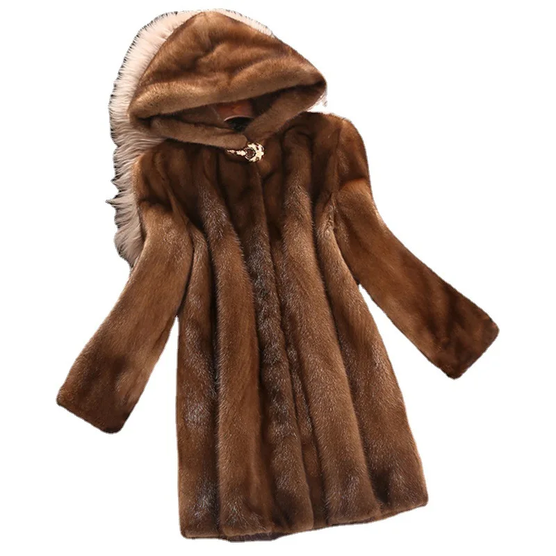 Hooded Long Faux Fur Coat Women Autumn Winter Large Jacket Overcoat Turn Down Collar Thick Coat Warm Jackets Maxi Coats