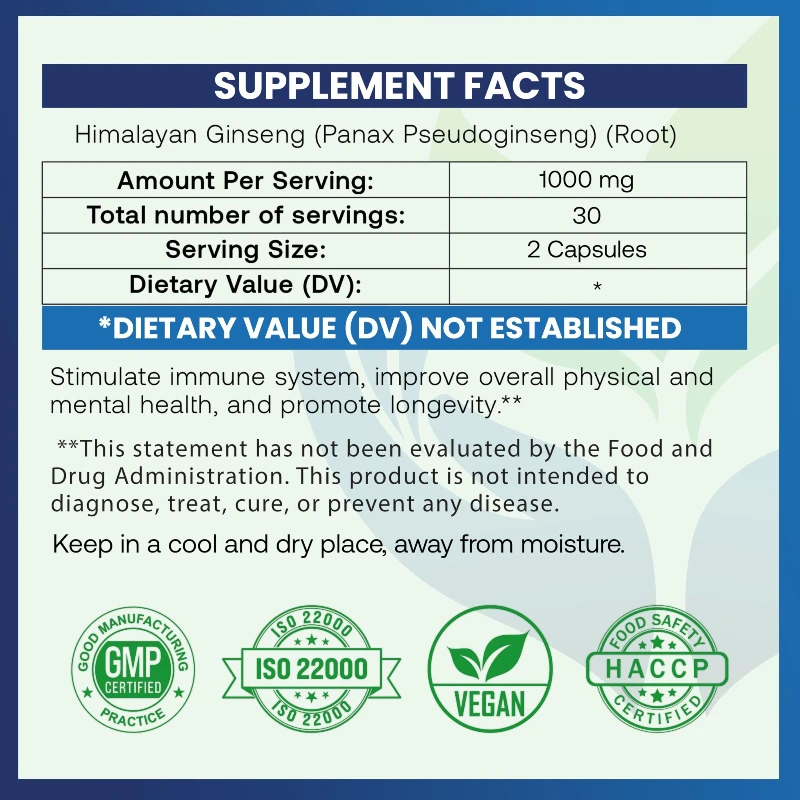 Ginseng Extract - Brain Booster for Memory and Focus, Nitric Oxide Supplement, Natural Energy Boost for Men and Women