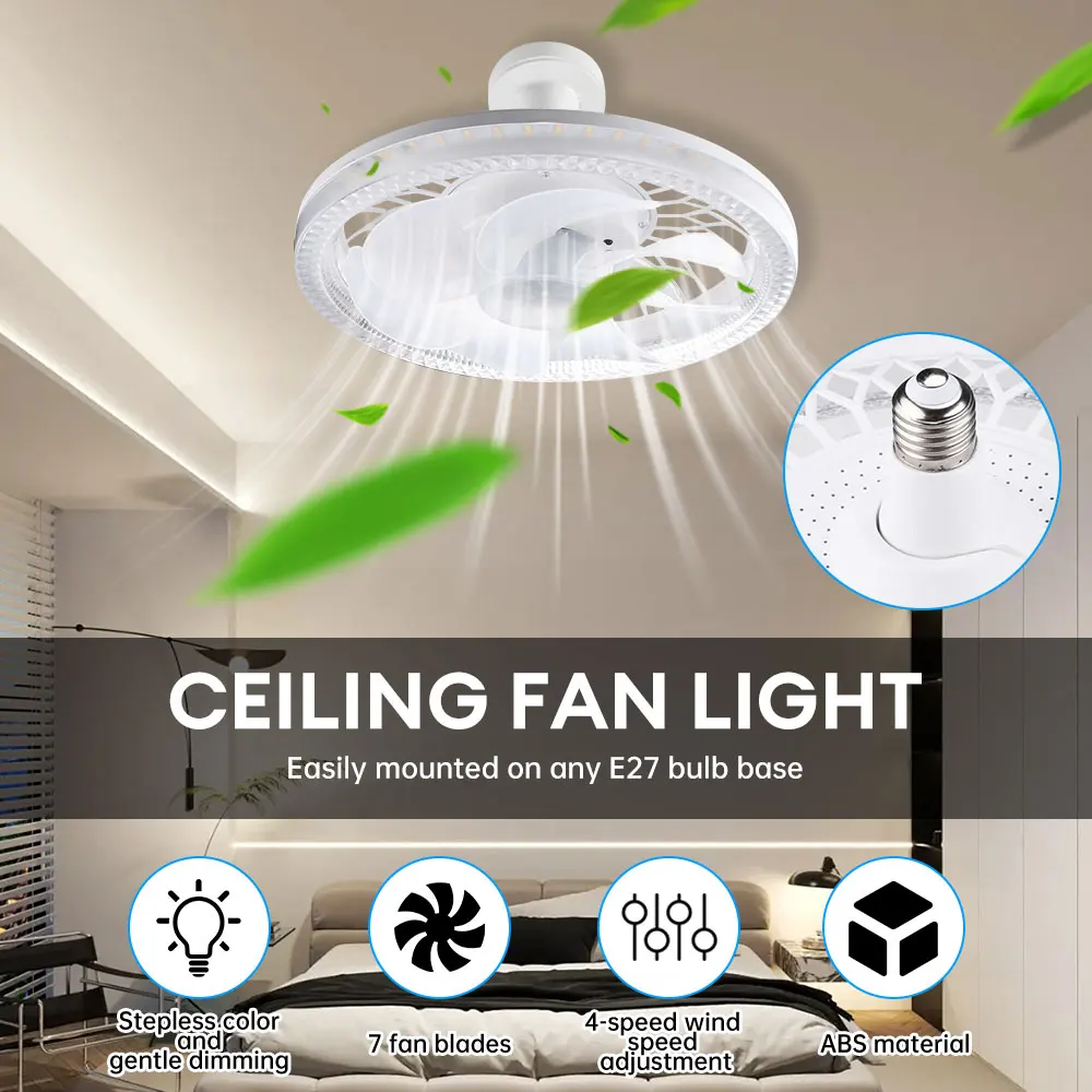 

LED 45W Ceiling Fan Light with Remote Control Dimming Function E27 Converter Base Fan Light 85V-265V Ceiling Fan for Living Room