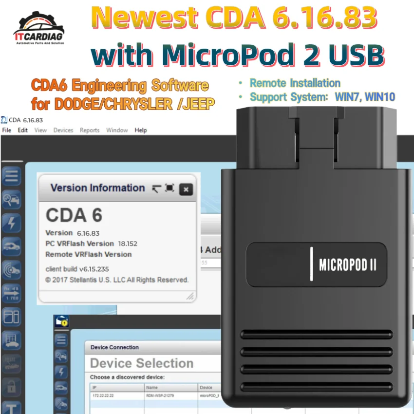 Newwst CDA 6.16.83 Engineering with MicroPod 2 V17.04.27 MicroPod II for FLASH PROGRAMMING for DODGE,CHRYSLER and JEEP/FIAT
