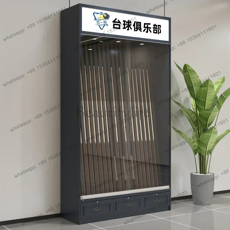 03.Customized display cabinet for colorful billiard sticks, billiard room hall, member pole storage cabinet