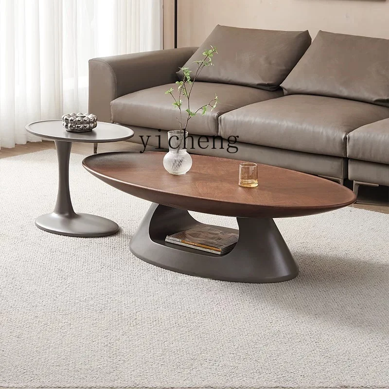 YFY Nordic modern oval coffee table combination home living room creative natural walnut pattern retro coffee table