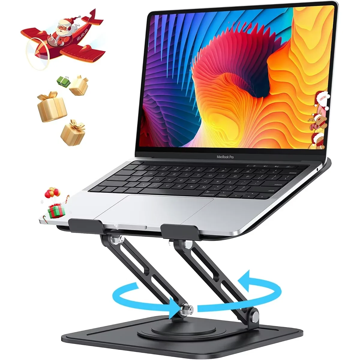 Jomaa Foldable Laptop Stand Metal Ergonomic Adjustable Desk Holder Notebook Stand with 360 Rotating Base for Comfortable