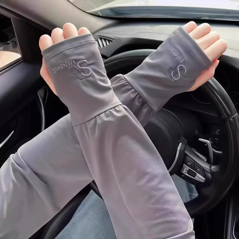 Men's Ice Silk Extended and Widened Ice Sleeves, Summer Outdoor Cycling Sun Protection and UV Protection Sleeves