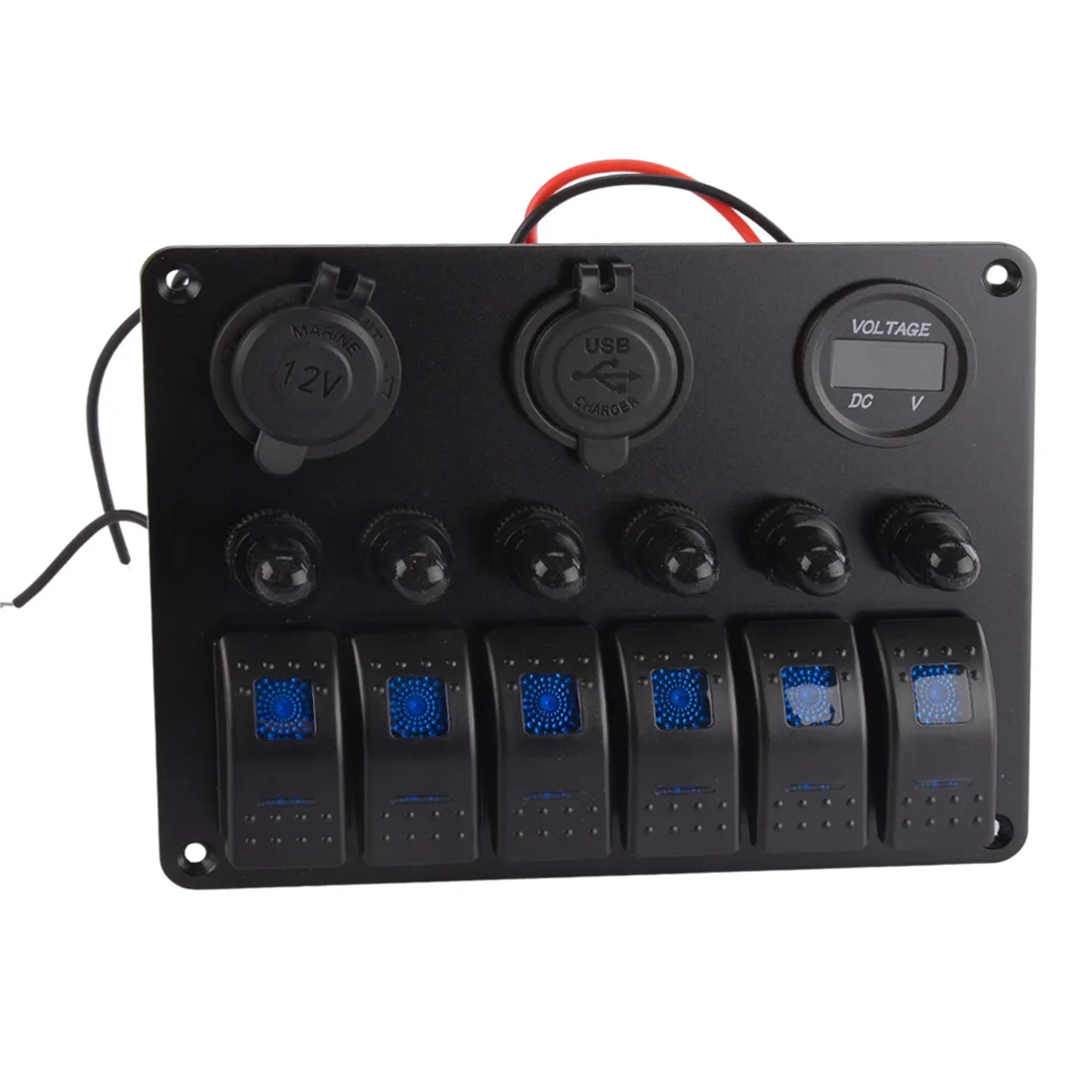 

6 Gang Combination On/Off Rocker Switch USB Charger Panel Blue LED Circuit Breaker Voltmeter IP65 Fit For Car Truck Marine Boat