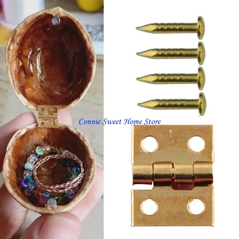 LXAF 50 Pcs Mini Gold Copper Hinges Light Duty Folding Hinge Square Butt Hinges with Hole & Screws Handmade DIY Accessories