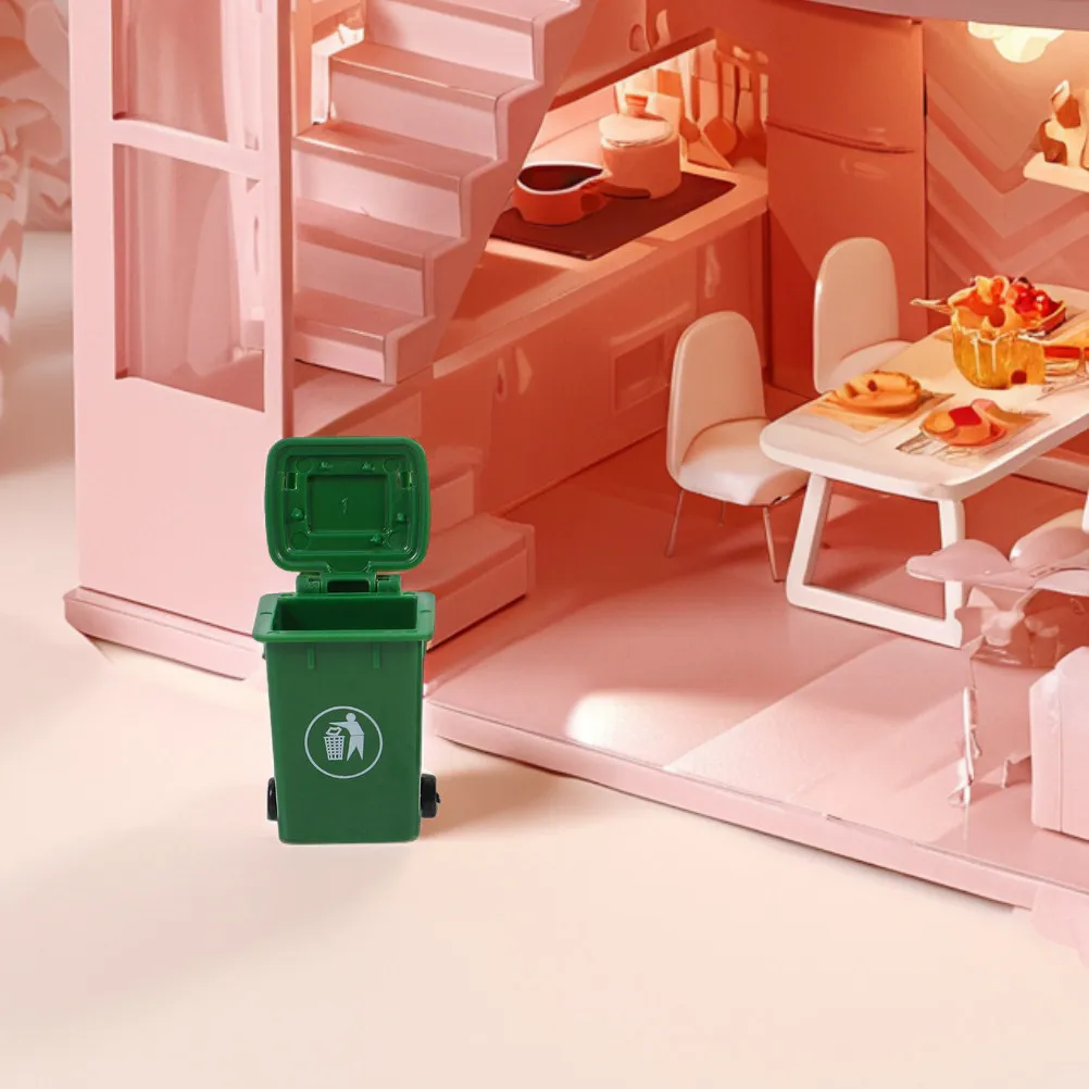 8Pcs Cute Mini Trash Can Set Functional Decorative Miniature Garbage Bin for Dollhouse Scenes Sand Table Decor Miniature