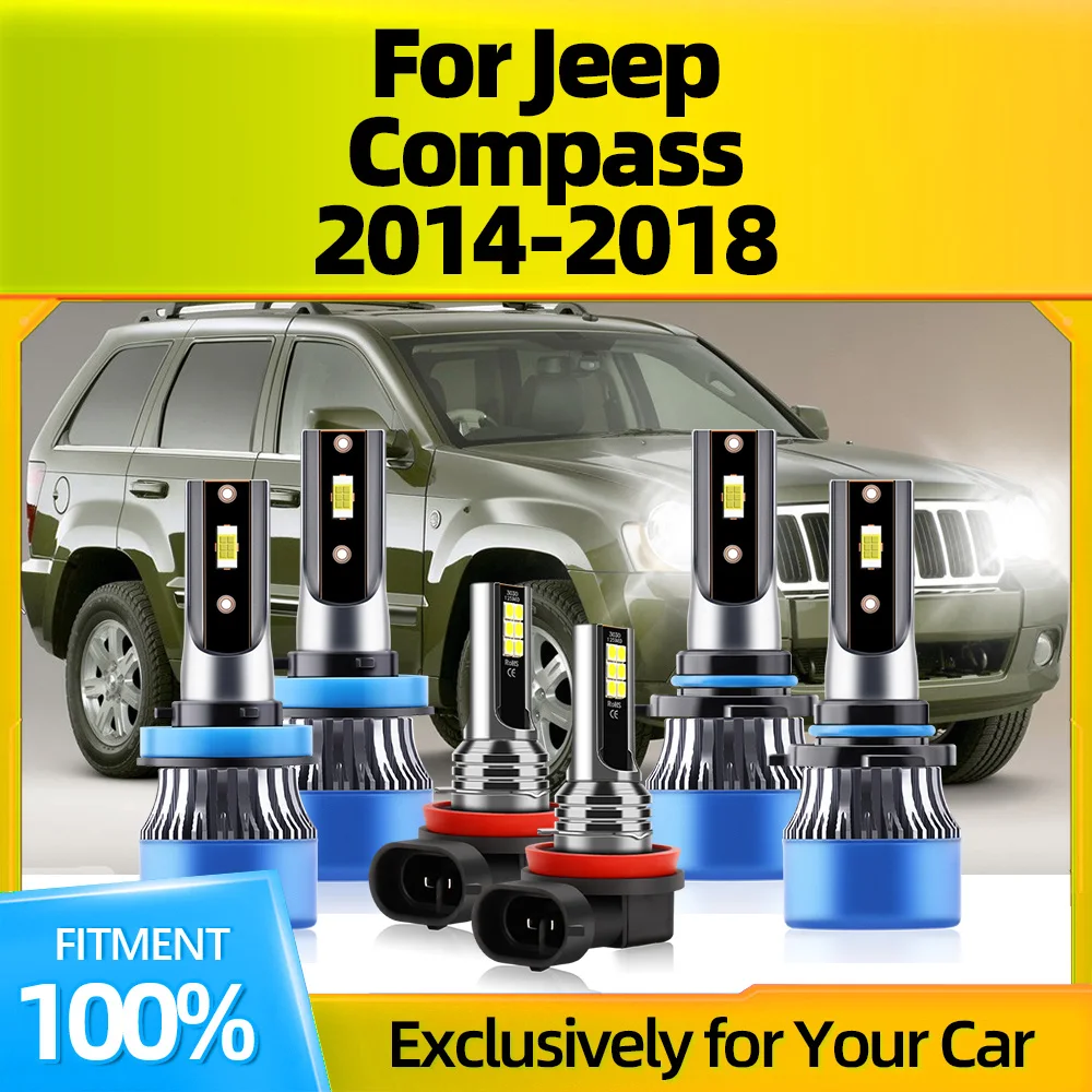 

2/6Pcs Car Fog Lamps LED Headlight 6000K Auto Headlamp Bulbs 45000LM Super Bright For Jeep Compass 2014 2015 2016 2017 2018