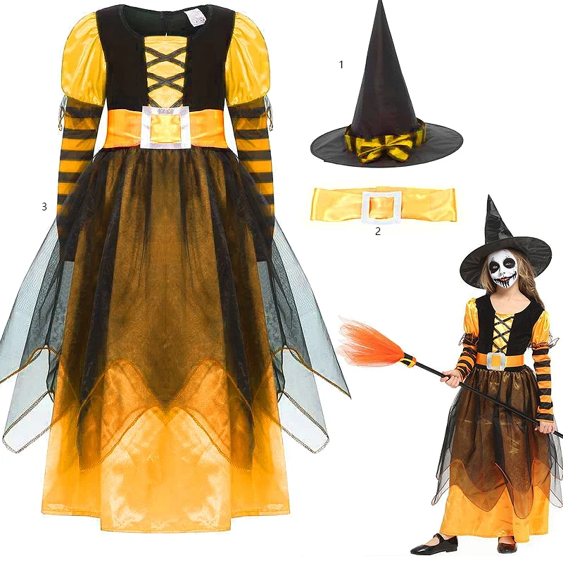 Costume da strega viola per bambini per Halloween Abito da mago da fata per ragazze Abiti da festa di carnevale Abito da vampiro