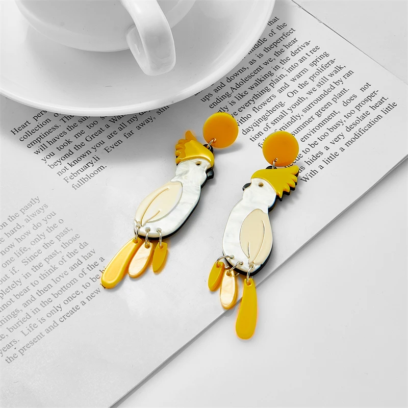 YAOLOGE New Trend Yellow Parrot Acrylic Earrings For Women Fashion Cartoon Cute Birds Girls Ear Jewelry Party Handmade Gift