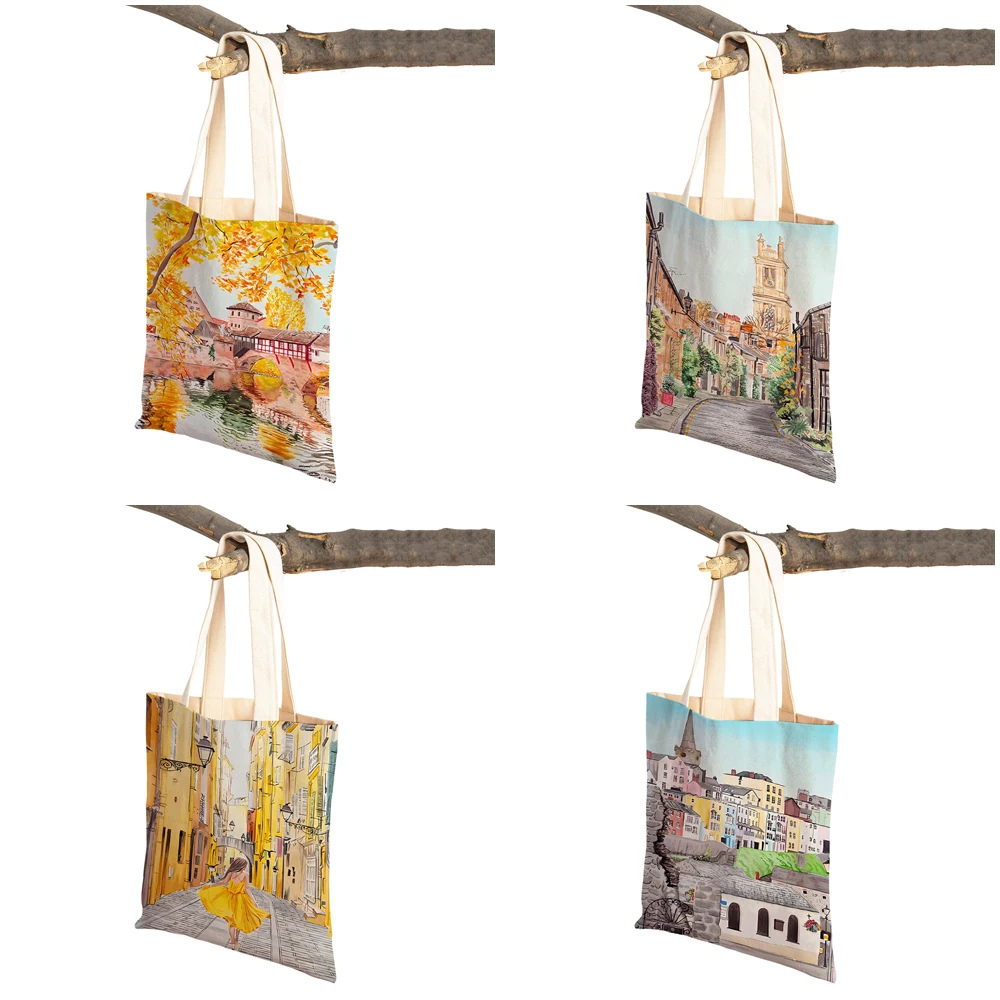 London Spain Italy Barcelona Paris France City Lady Shopper Bag Double Print Handbag Fashion Casual Women Shopping Shoulder Bags