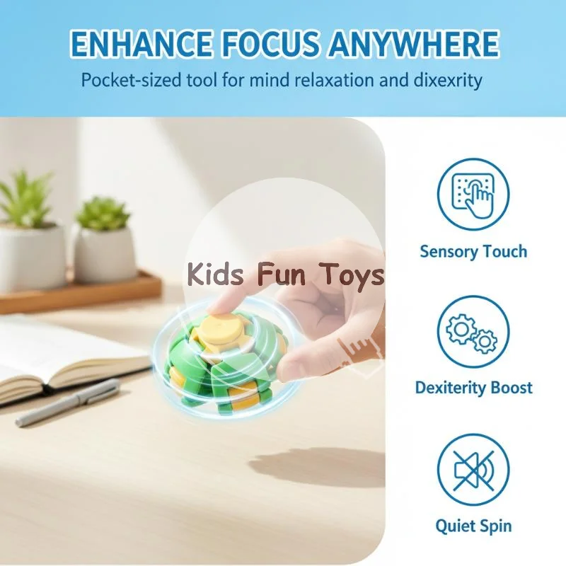Creative Press-to-Spin Fidget Squeeze Toy Portable Stress Relief Ball for Kids ADHD Calming Travel Use