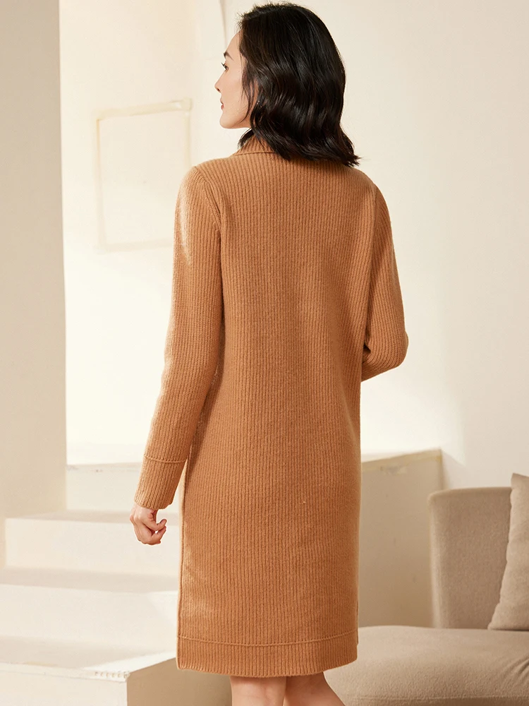 Autumn Winter Loose Woolen Dress New High-Quality Knitted Dress Long Over The Knee Woolen Dress With A Collar Sweaters Oversized