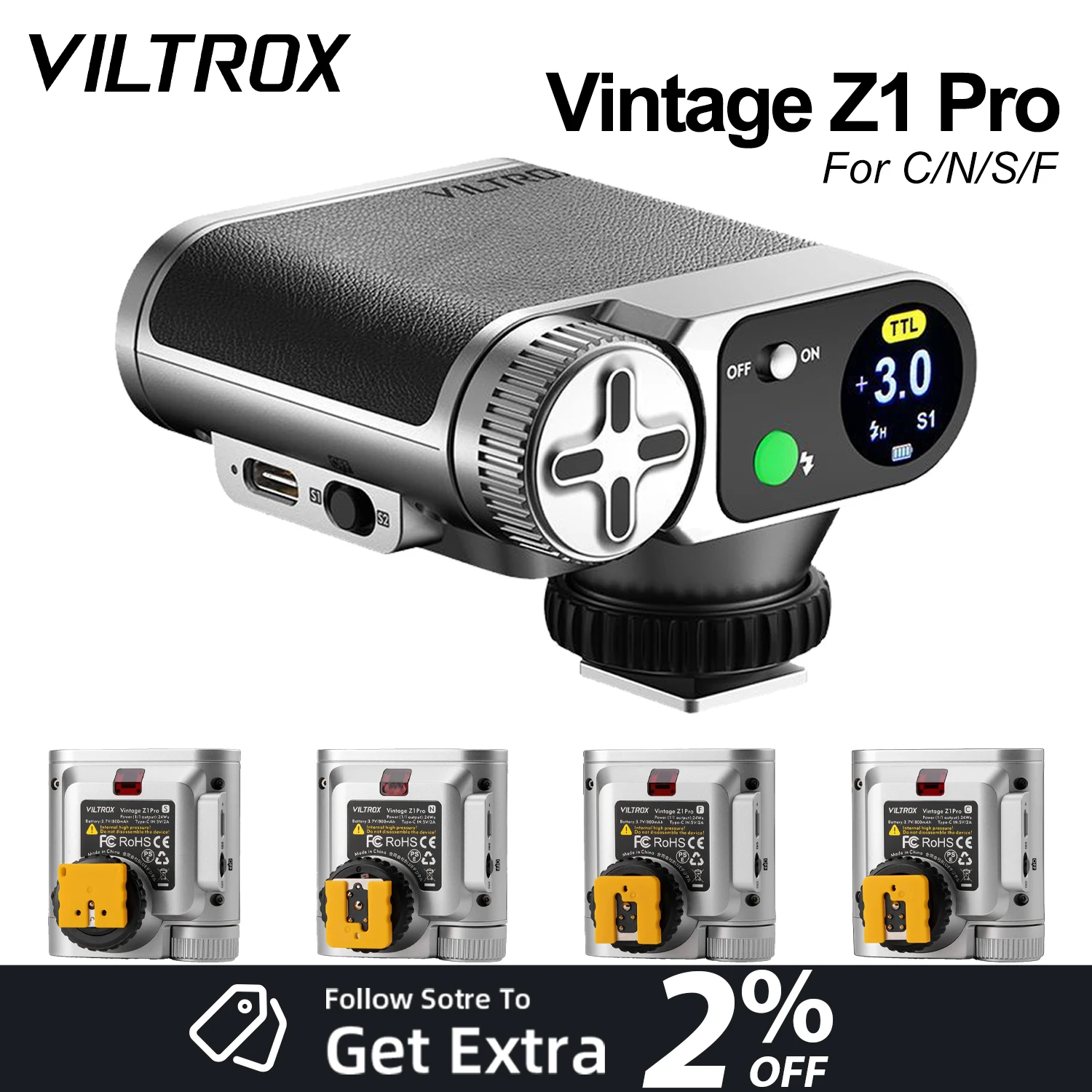 Viltrox ヴィンテージ Z1 Pro TTL レトロ オンカメラフラッシュ 高速 TTL 自動測光ライト C/N/S/F対応