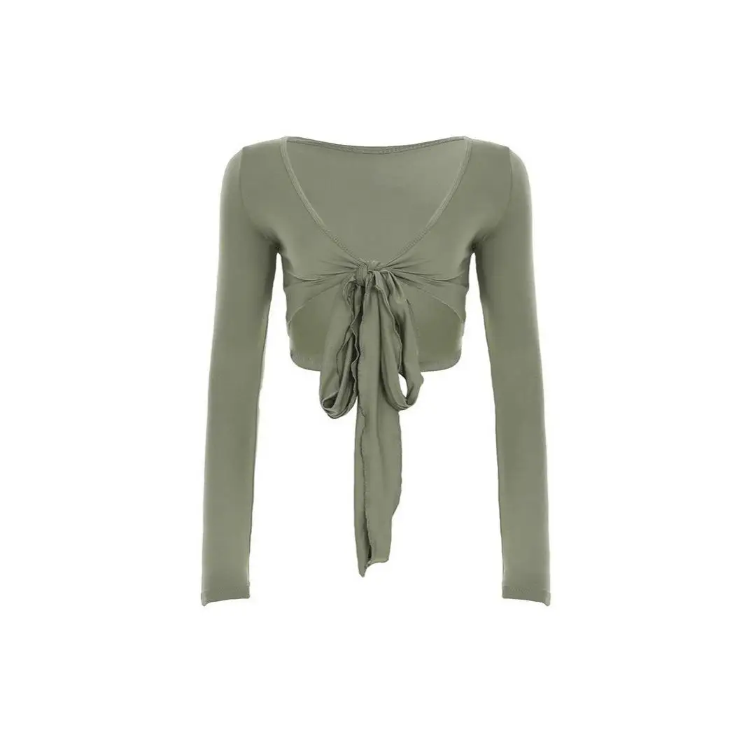Hot New Deep V Neck Design Women's Top Sexy Open Cardigan Show Body Shape Chest  Loose Fit Style Asymmetric Sleeve