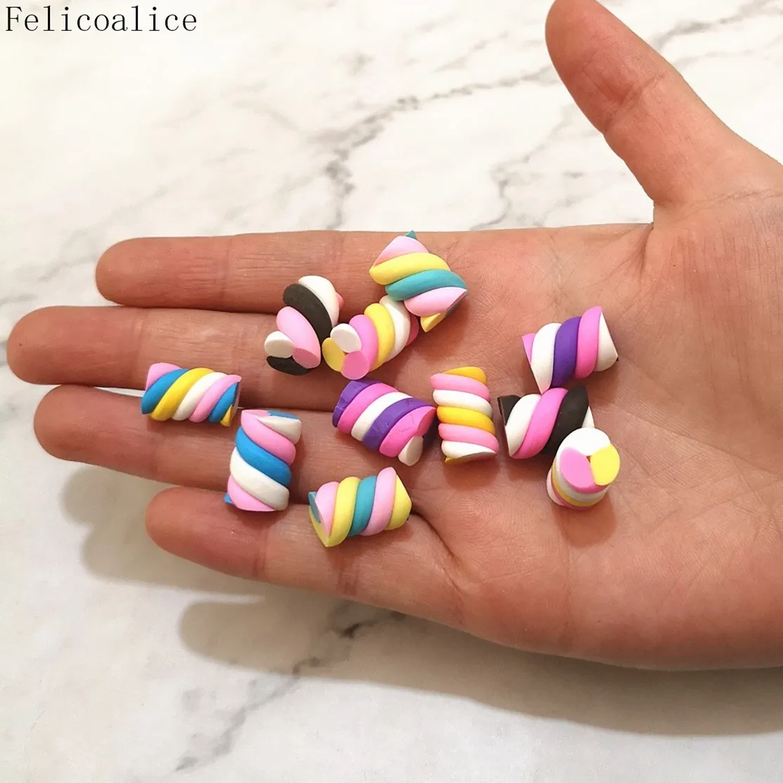 

100pcs Kawaii Spiral Marshmallow Candy Polymer Clay Cabochons Flatback For DIY Phone Decoration