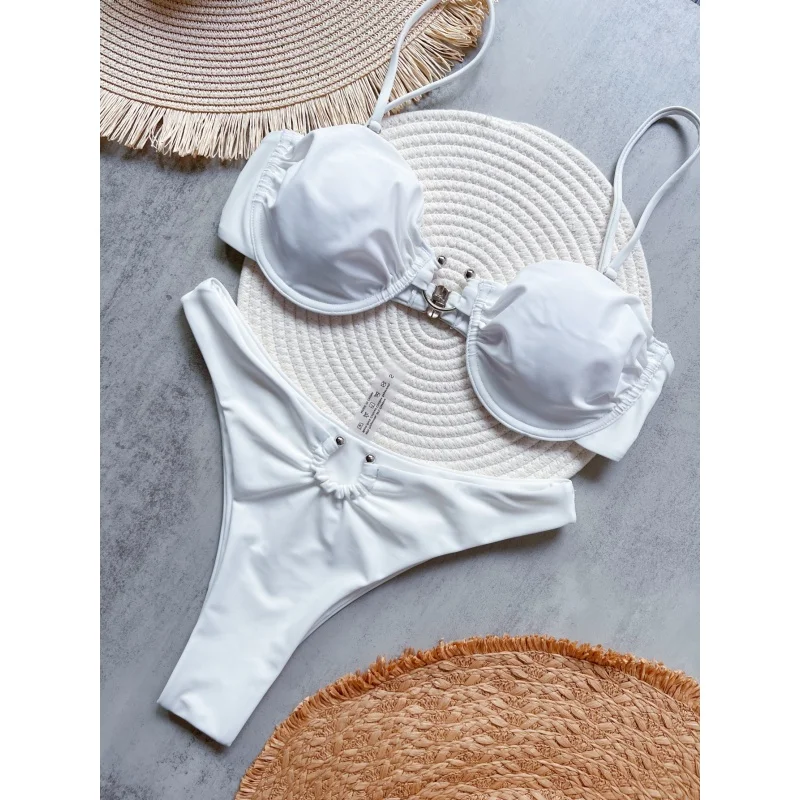 

Push Up Bikini Sexy Women Swimsuit Chic Metal Buckle Micro Bikini Bathing Suit Summer 2025 New Solid Biquini Two Piece Beachwear