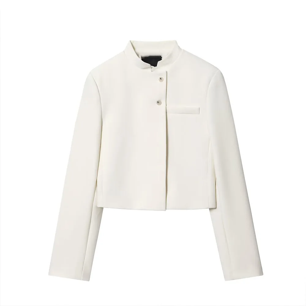 

Foreign trade women's clothing 2025 autumn European and American style stand collar long-sleeved short suit jacket