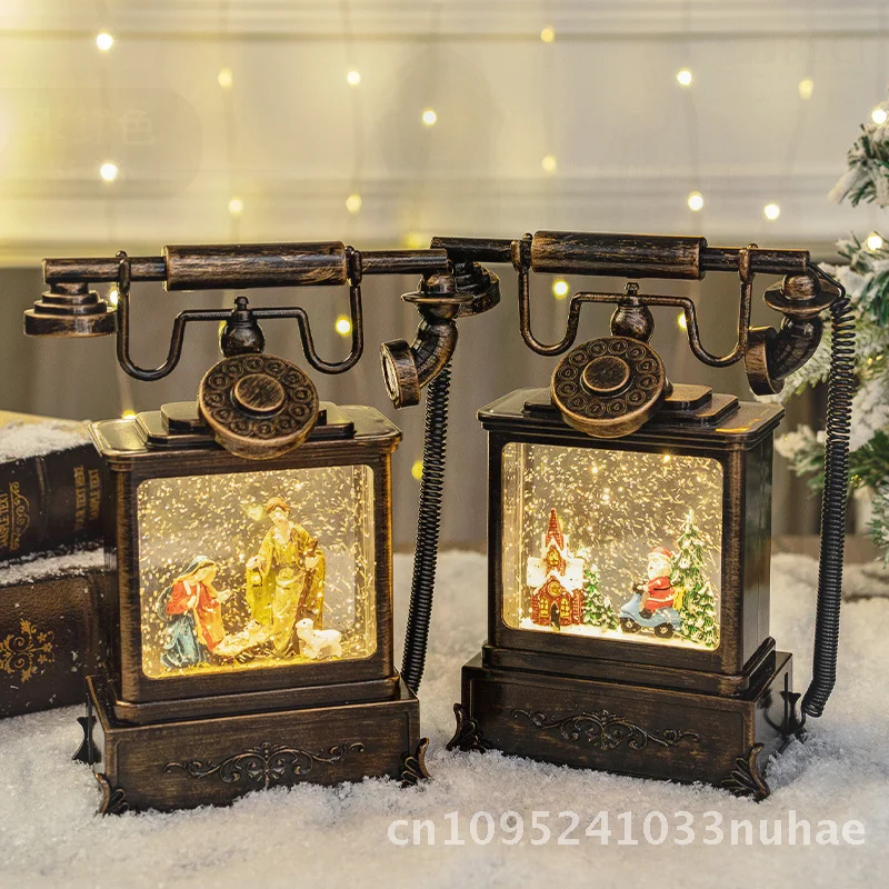 

Christmas Decorations Cross-Border Snowflake Music Box Water Balloon Lamps Vintage Telephone Ornaments for Holiday Decoration