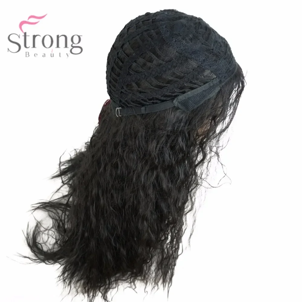 StrongBeauty của Phụ Nữ Tổng Hợp Không Nắp Wig 24 "Đen Dài Mái Tóc Xoăn Tự Nhiên Tóc Giả Nhiệt Sợi Kháng