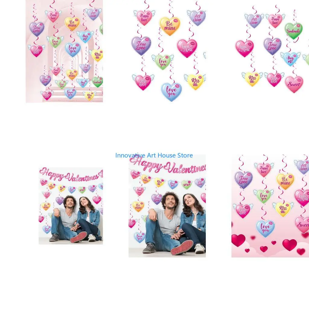 E1PC Wedding Heart Hanging Decors Paper Set of 12 for Romance Ceiling Styling, Lightweight Valentine Party Decorations for
