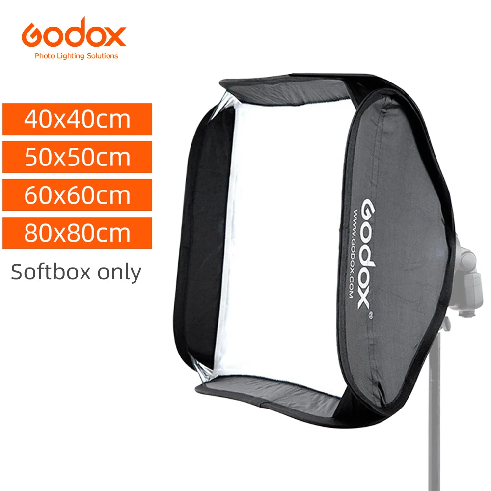 Godox-SoftBox plegable para Flash Speedlite, soporte tipo S, montaje Bowens Elinchrom, 40x40cm, 50x50cm, 60x60cm, 80x80cm