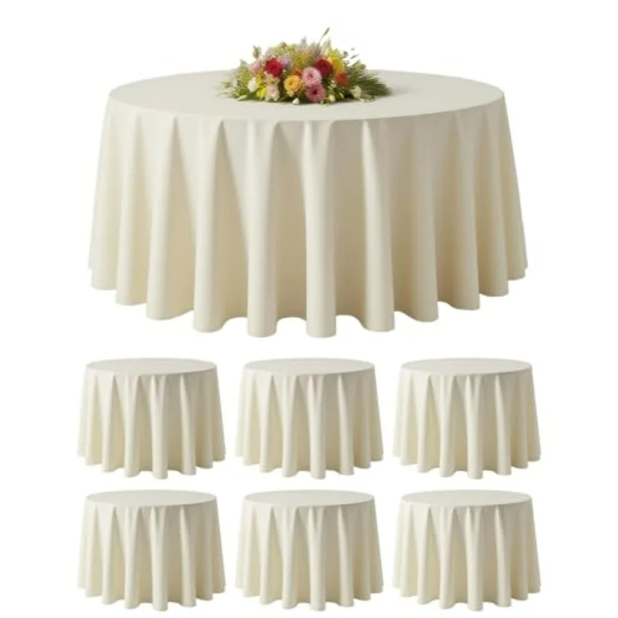 

Набор из 6 круглых скатертей из полиэстера цвета слоновой кости (120 шт.) для свадеб, банкетов, дней рождения, фуршетов, ресторанов - моющиеся, декоративные