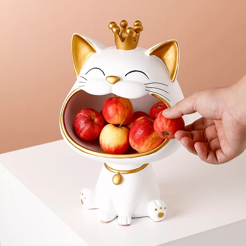 Lucky Cat Statue Sculpture Table Decoration Miniature Figurine Sundries Storage Box Modern Living Room Desk Home Decor Ornaments