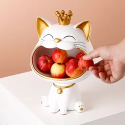 Lucky Cat Statue Sculpture Table Decoration Miniature Figurine Sundries Storage Box Modern Living Room Desk Home Decor Ornaments