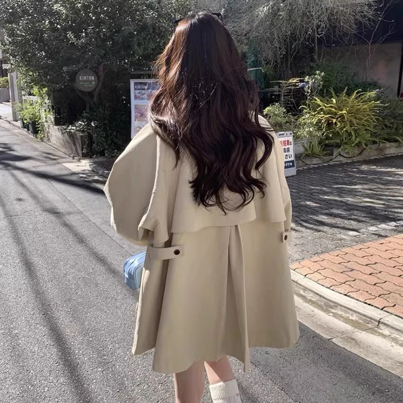 Long-sleeved trench coat female Korea chic autumn new style retro style stand collar design feeling minority loose jacket