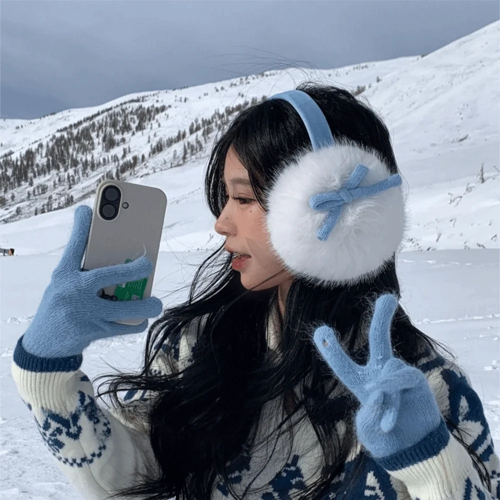 الشتاء الدافئة لينة غطاء للأذنين سميكة سدادات حماية الأذن الأذن أدفأ التجمد Bowknot فو الفراء الأذن يفشل للنساء الرجال في الهواء الطلق #3
