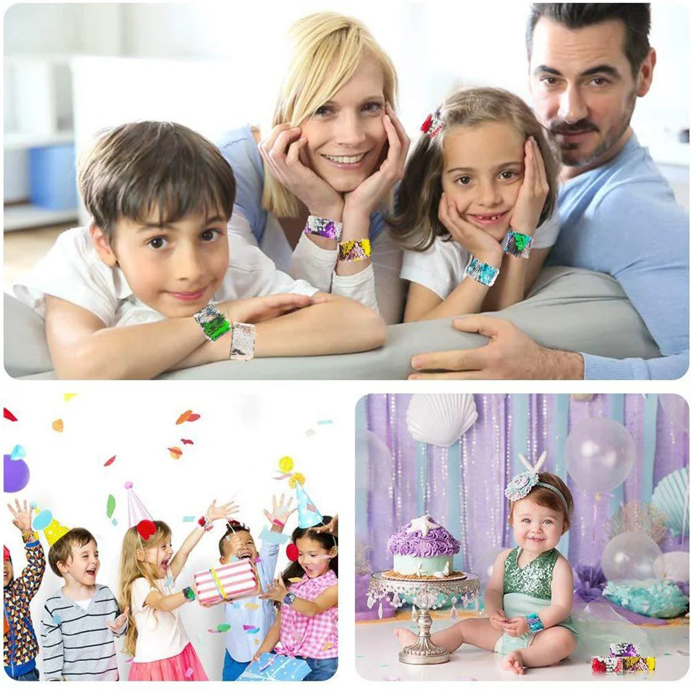 10Pcs Slap Bracelets Mermaid Shining Paillette Party Birthday Gifts Children Girls Decor Slap Bracelets Bracelet Decor