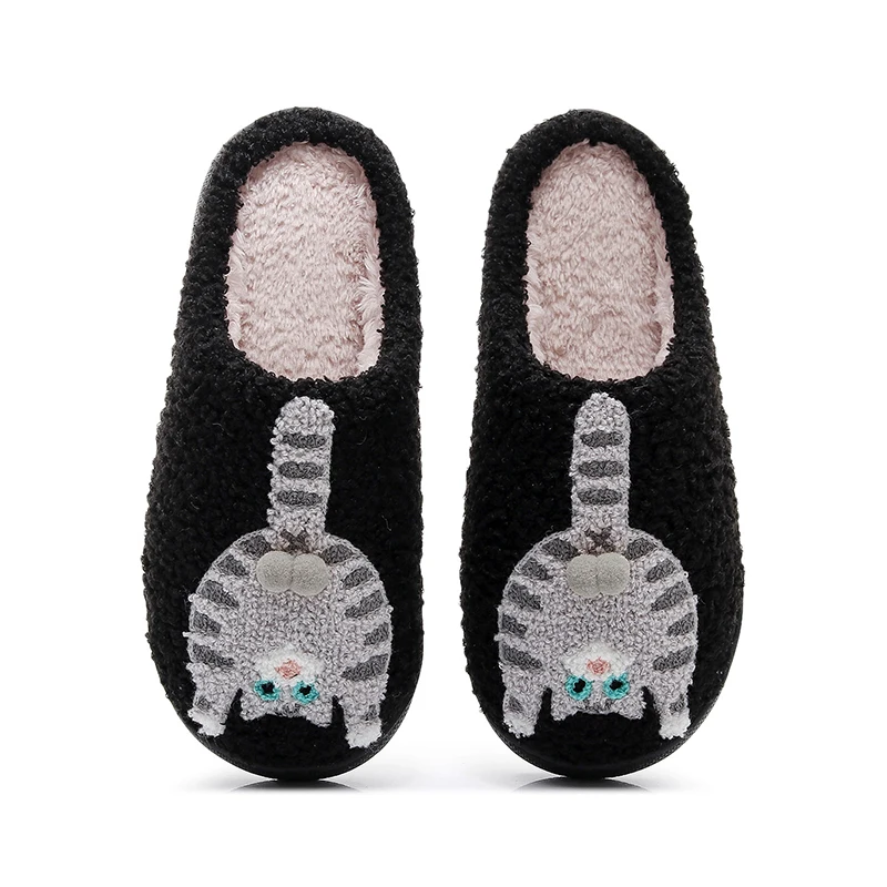 Neuartige 3D-Katzen-Plüsch-Hausschuhe für Damen, lustige Plüsch-Winter-Mules, warme, flauschige Fell-Slides für Mädchen, Unisex, rutschfest – Detail 19