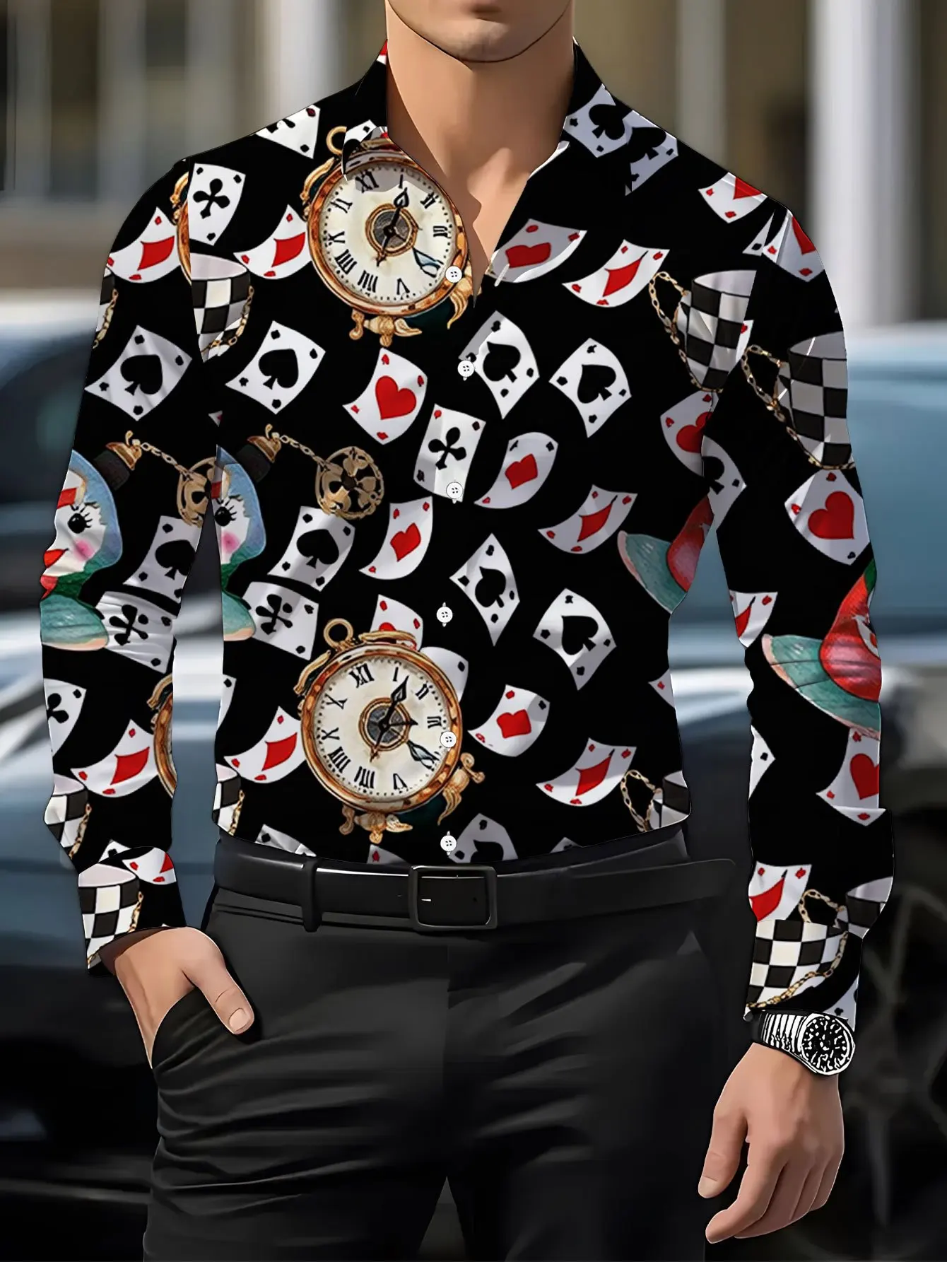 2026 Men Long Sleeve Shirt Vintage Newspaper Letter Print Button Down Casual Daily Holiday Party Slim Tops Men's Clothing