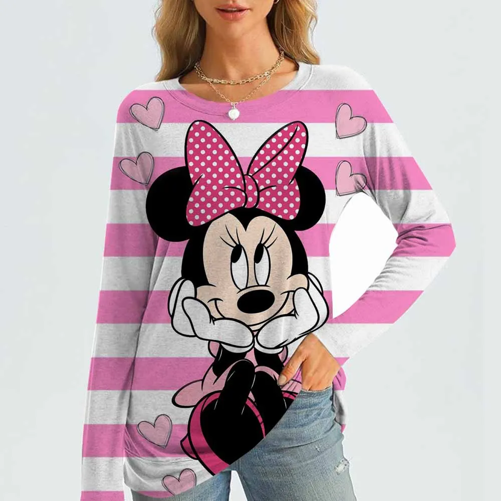 

Women's Disney Mickey Mouse Long Sleeve T-shirt With Cute Pattern T-shirt Loose Hoodie Women's Round Neck Versatile T-shirt