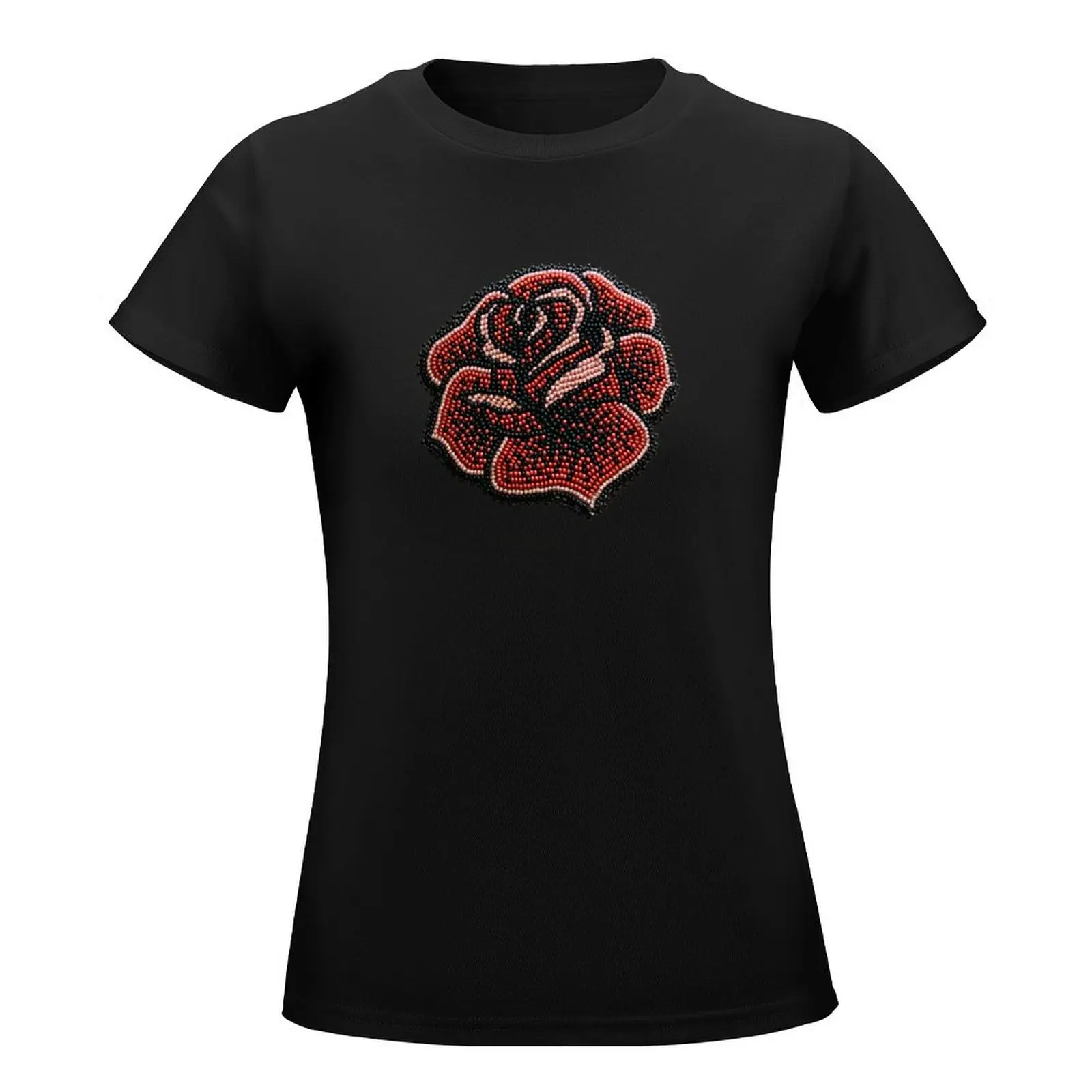 Beaded Rose T-Shirt Estetyczna odzież grafika półfabrykaty letnie ubrania obcisłe koszule dla kobiet